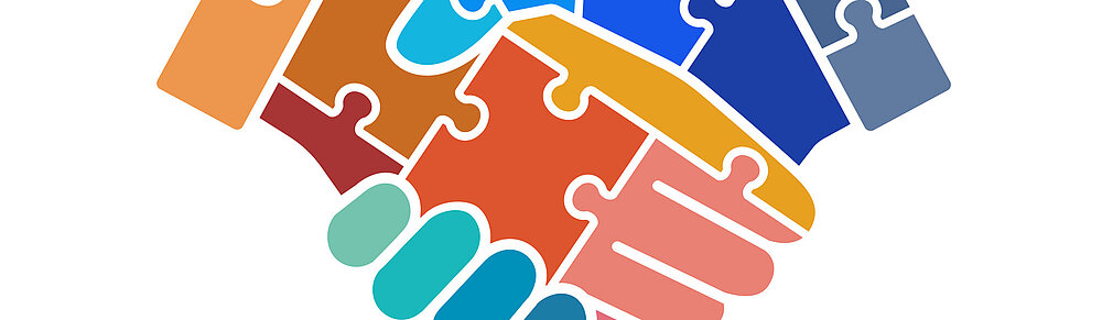 © iStockphoto.com/DragonTiger Buntes Puzzle Handshake Vektor-Symbol