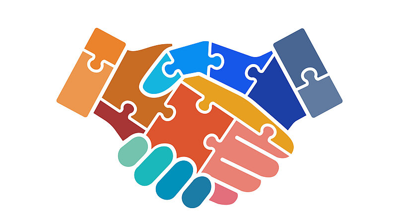 Buntes Puzzle Handshake Vektor-Symbol
