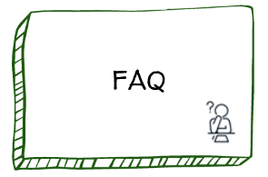 Bleistiftzeichnung Box mit Aufschrift FAQ und nachdenklichem Strickmännchen mit Fragezeichen